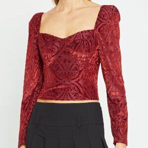 Few Moda o.p.t Red Velvet Puff Sleeve Blouse